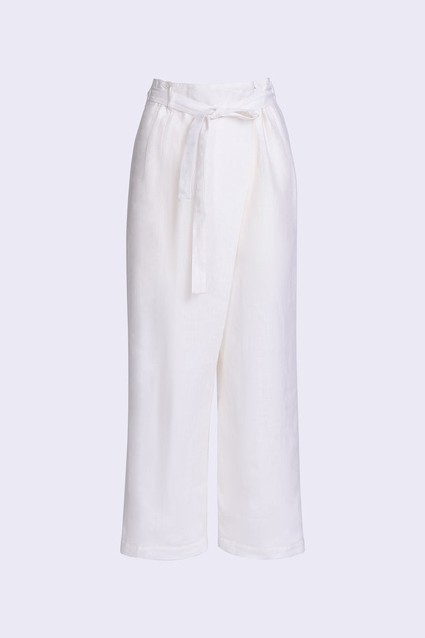 Embroidered Wrap Trousers - Ecru