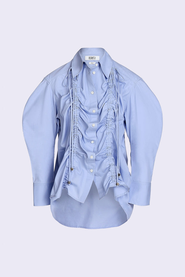 Oversized Drawstring Shirt - Sea Blue